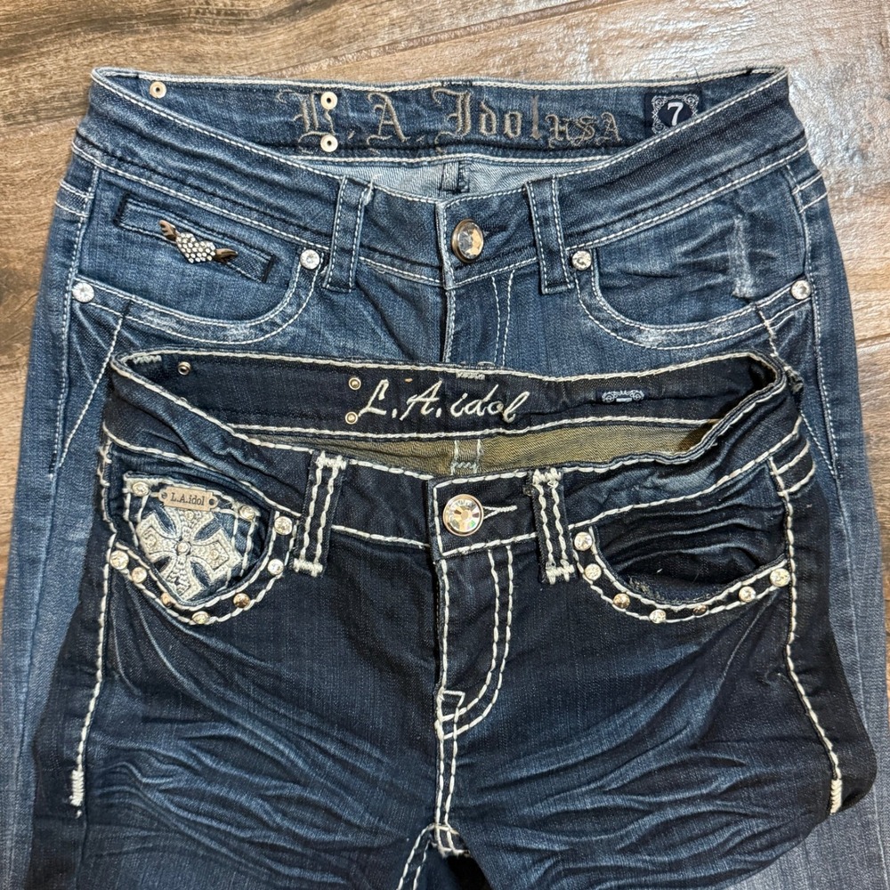 LA Idol‎ Vintage Y2K Rhinestone Denim Jeans Bundle, Medium & Dark Wash,7